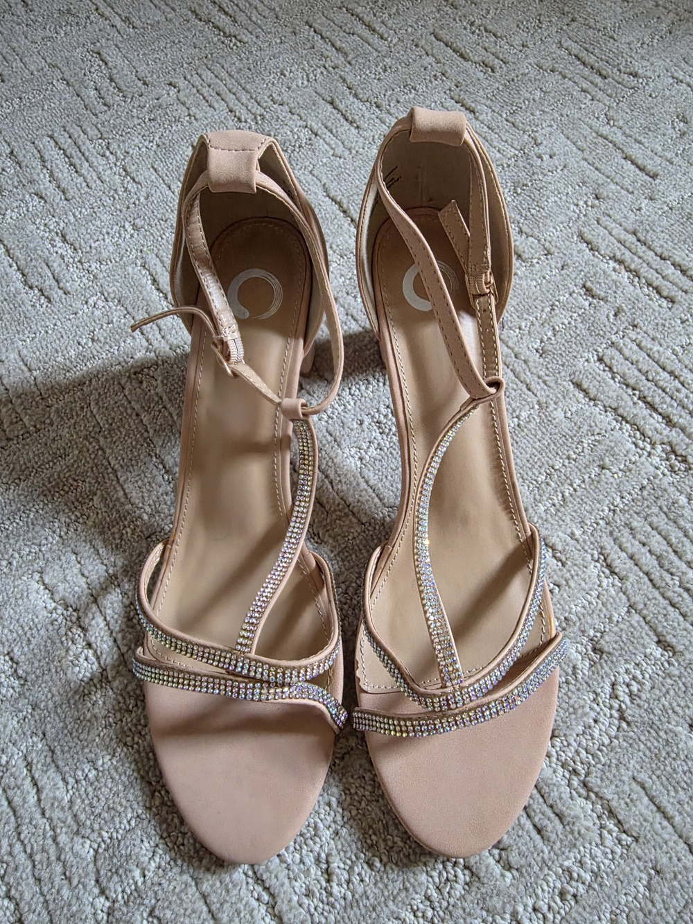 Journee Collection Blush Tan Rhinestone Ankle-Strap Heels